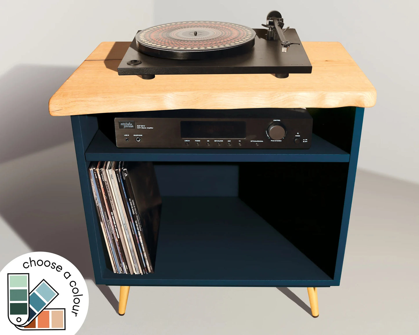 Vinyl record player cabinet - Live Edge - Custom colour & size - Small