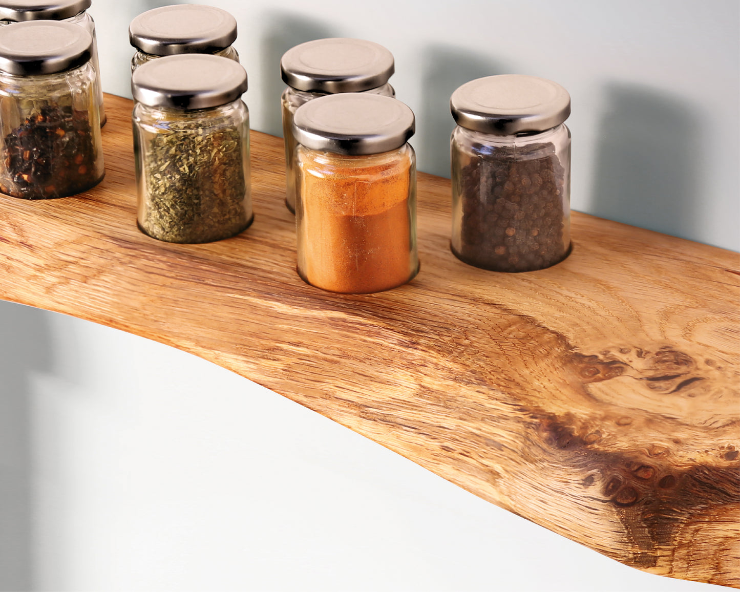 Live Edge Oak Spice Rack | Jars Included